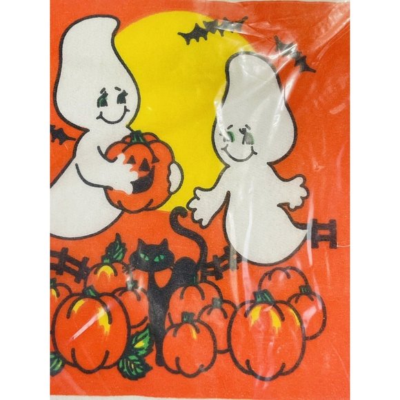 Vintage Halloween Orange Pumpkin Bat Ghost Artfaire Beverage Napkins 16 3-ply - Picture 4 of 11